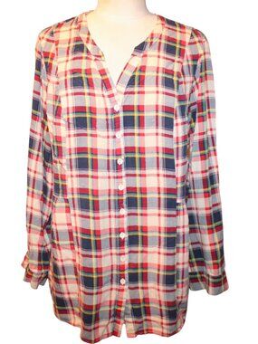 MODCLOTH Plaid Pintuck Pleat Long Sleeve Tunic Blouse 2X Retro Button Down